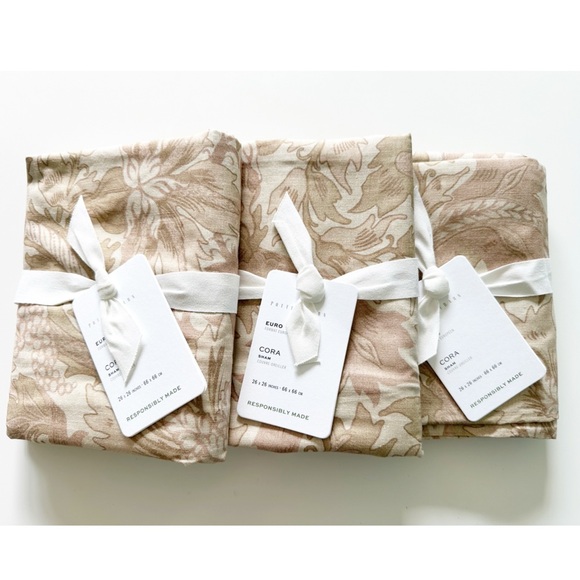 3 Pottery Barn Decorative Pillow Sham Euro Cora Beige Tan 26x26 Floral NWOT - Picture 1 of 8